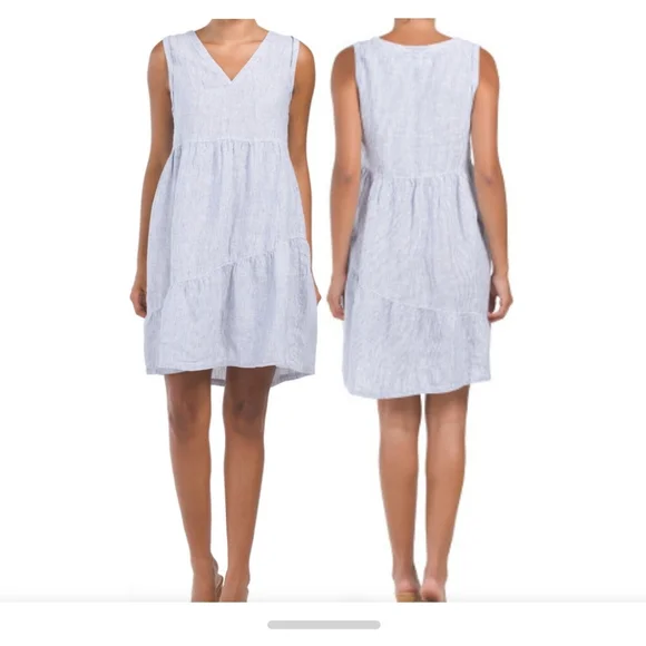 NWOT Lucky Brand Blue Sleeveless V-Neck Tiered Linen Sundress - Picture 2 of 5